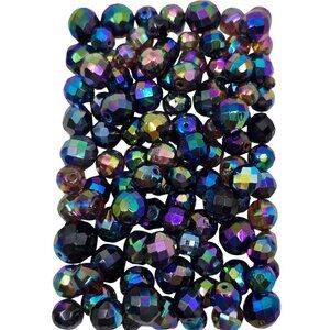 Black & Amber AB Aurora Borealis Faceted Glass Beads Iridescent Rainbow Jewelry